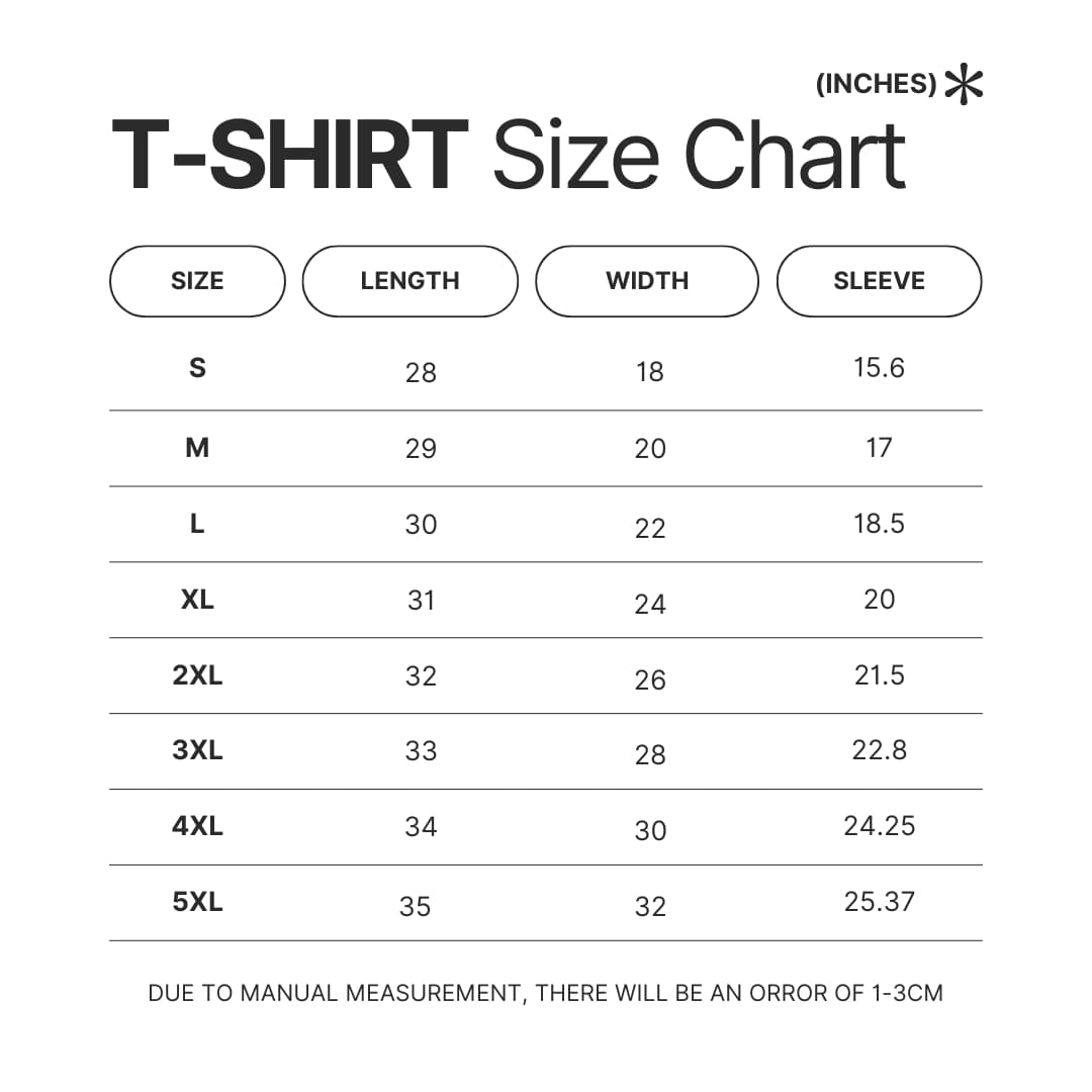 T shirt Size Chart - Grimes Store