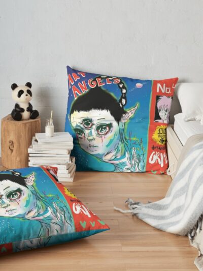 Grimes Art Angels Poster Throw Pillow Official Grimes Merch